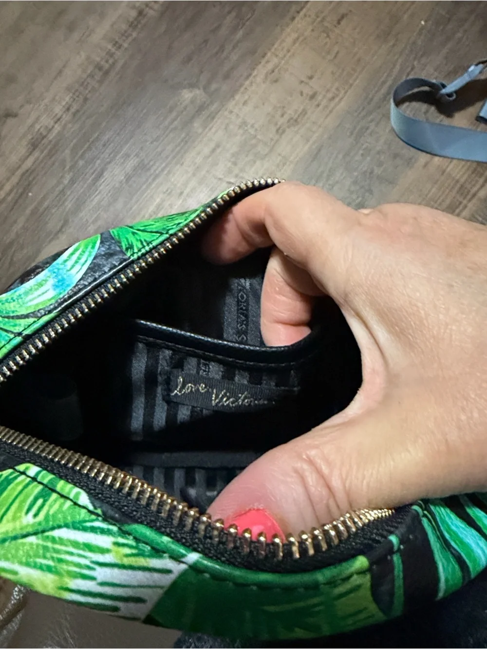 Victoria Secret Black Floral Tropical Crossbody Belt Bag